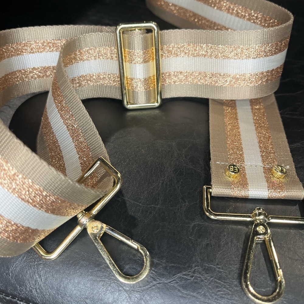 Elie Beaumont Metallic Rose Gold Stripe Adjustable Strap Eb Hardware | Like New — image 4 of 8